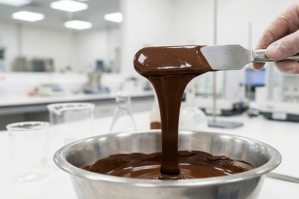 Baking chocolate supplier Iran testing molten chocolate quality
