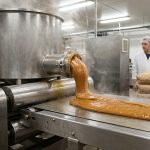 Baking chocolate supplier Iran inspecting industrial toffee production